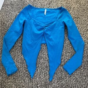 Elegant Blue Ruched Women's Blouse